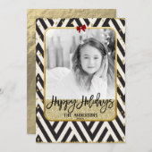ハッピーホリデーズ金ゴールド白黒モダン写真 シーズンカード (正面/裏面)