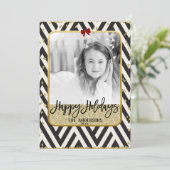 ハッピーホリデーズ金ゴールド白黒モダン写真 シーズンカード (スタンド正面)