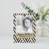 ハッピーホリデーズ金ゴールド白黒モダン写真 シーズンポストカード (スタンド正面)