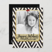 ハッピーホリデーズ金ゴールド白黒モダン写真 シーズンポストカード (正面/裏面)