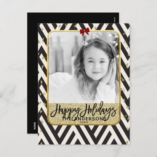 ハッピーホリデーズ金ゴールド白黒モダン写真 シーズンポストカード (正面/裏面)