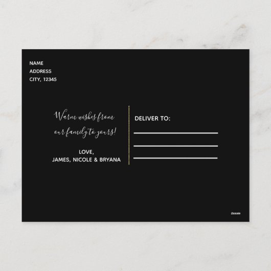 ハッピーホリデーズ金ゴールド白黒モダン写真 シーズンポストカード (裏面)