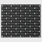 ハッピーホリデーズ雪だるまとロープ文字オンブラック ラッピングペーパー (フラット)