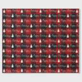 ハッピーホリデーズ雪だるまオンプレイド ラッピングペーパー (フラット)