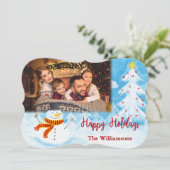 ハッピーホリデーズ雪だるまフォトクリファンシースマス シーズンカード (スタンド正面)