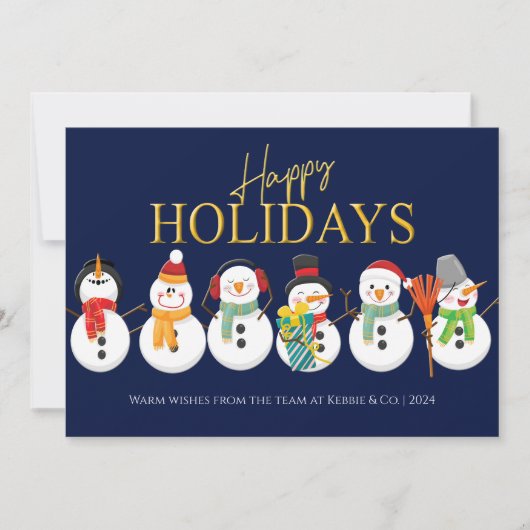 ハッピーホリデーズ雪だるまブルークリ企業のスマス シーズンカード (正面)