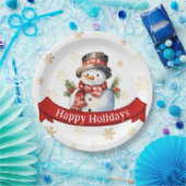 ハッピーホリデーズ雪だるまレッド&金ゴールドクリスマスパーティー ペーパープレート (パーティー)
