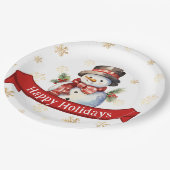 ハッピーホリデーズ雪だるまレッド&金ゴールドクリスマスパーティー ペーパープレート (アングル)