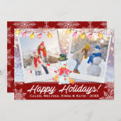 ハッピーホリデーズ雪だるま2 – フォトコラージュ | ユニバーシティレッドホワイト シーズンカード (正面/裏面)