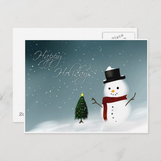 ハッピーホリデーズ雪だるま シーズンポストカード (正面/裏面)