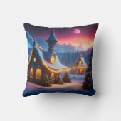 ハッピーホリデーズ雪のキャビンとクリスマスツリー クッション (裏面)