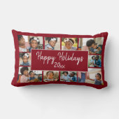ハッピーホリデーズ10フォトコラージュブルガンディーレッド ランバークッション (裏面)