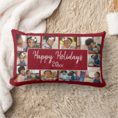 ハッピーホリデーズ10フォトコラージュブルガンディーレッド ランバークッション (ブランケット)