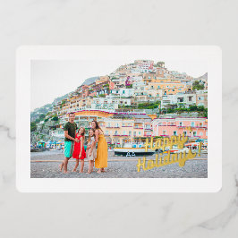 ハッピーホリデーズ4フォトファミリーバケーション金ゴールド 箔シーズンカード