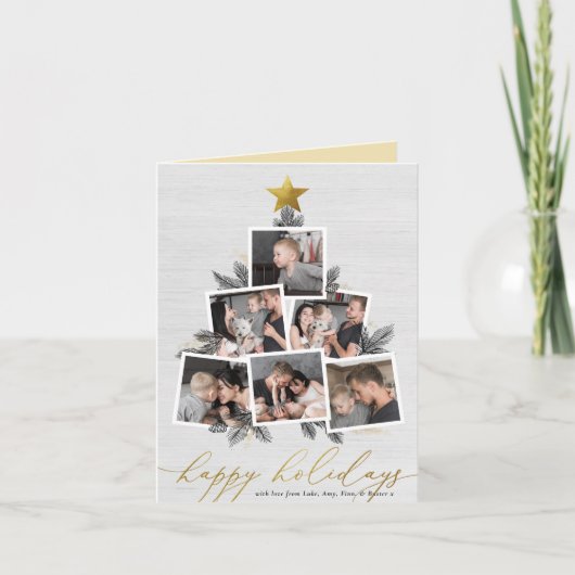ハッピーホリデーズ|カントリークリスマスツリーコラージュ シーズンカード (正面)