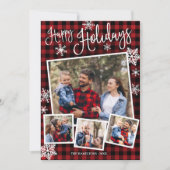 ハッピーホリデーズ スノーフレーク 4 フォト コラージュ ラスティック 招待状 (正面)