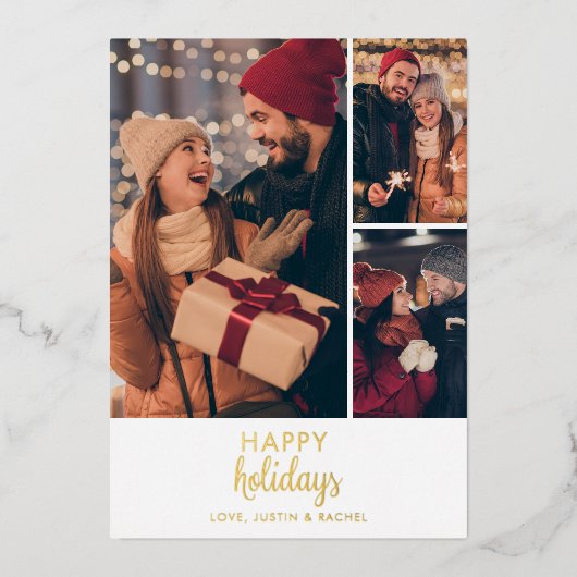 ハッピーホリデーズ フォト コラージュ 個人用 現代的 箔シーズンカード (正面)