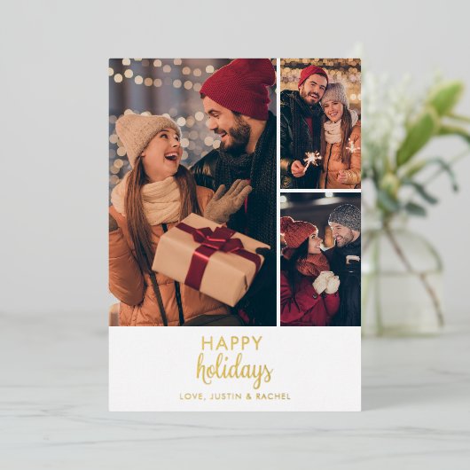 ハッピーホリデーズ フォト コラージュ 個人用 現代的 箔シーズンカード (立ち正面)