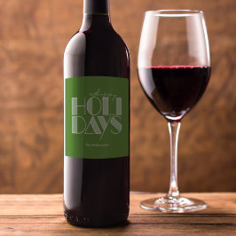 ハッピーホリデーズ レトロ タイポグラフィー グリーン ワインラベル