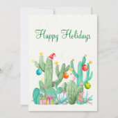 ハッピーホリデーズ 水彩画 サボテン 砂漠 南西部 シーズンカード (正面)