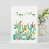 ハッピーホリデーズ 水彩画 サボテン 砂漠 南西部 シーズンカード (スタンド正面)