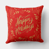 ハッピーホリデータイポグラフィ金ゴールドグリッターリーフフレーム クッション (裏面)