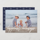ハッピーホリデートレンディー手書きスクリプトフォト シーズンカード (正面/裏面)