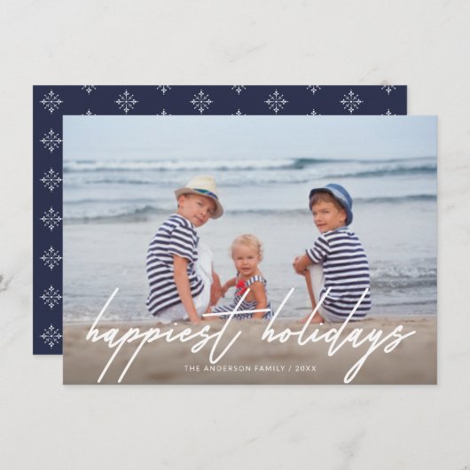 ハッピーホリデートレンディー手書きスクリプトフォト シーズンカード (正面/裏面)