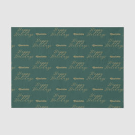 ハッピーホリデーパーソナライズされたズネーム伝統的グリーン 薄葉紙