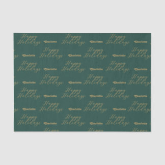 ハッピーホリデーパーソナライズされたズネーム伝統的グリーン 薄葉紙