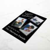 ハッピーホリデーパーソナライズされた4フォトコラージシルバー 箔シーズンカード (回転した状態)