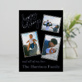 ハッピーホリデーパーソナライズされた4フォトコラージシルバー 箔シーズンカード (立ち正面)