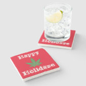 ハッピーホリデーパーソナライズされた ストーンコースター (横)