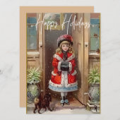 ハッピーホリデービクトリアンガールグリーティングカード (正面/裏面)