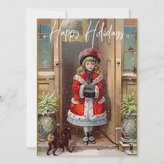 ハッピーホリデービクトリアンガールグリーティングカード (正面)