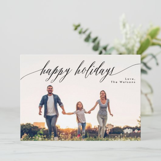 ハッピーホリデービューティフルホワイトクリスマスフォトカード シーズンカード (スタンド正面)