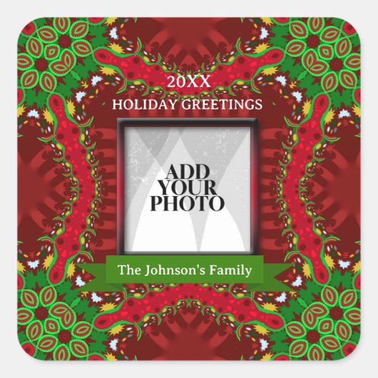 ハッピーホリデーファミリーフォト スクエアシール (正面)