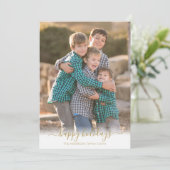 ハッピーホリデーフェイク金ゴールドスクリプトクリスマスフォト シーズンカード (スタンド正面)