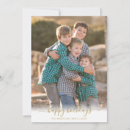 ハッピーホリデーフェイク金ゴールドスクリプトクリスマスフォト シーズンカード