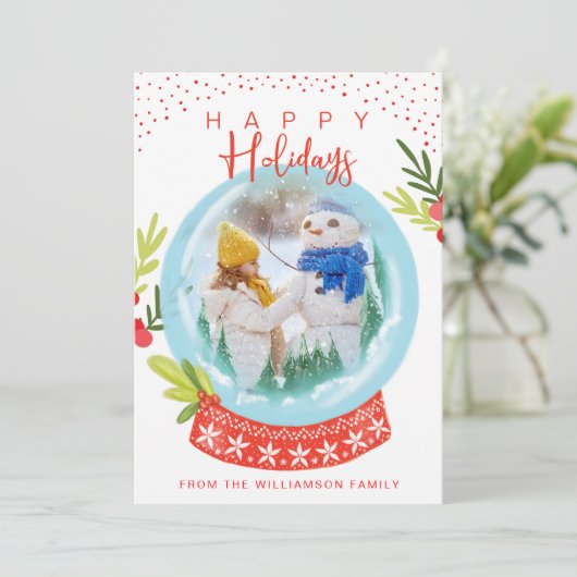 ハッピーホリデーフェスティバルウィンタースノーグローブフォトカード シーズンカード (スタンド正面)