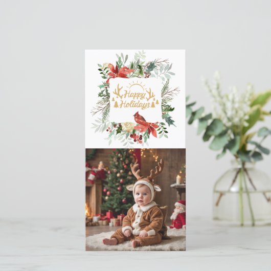 ハッピーホリデーベビーフォトクリスマスグリーティング シーズンカード (スタンド正面)