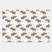 ハッピーホリデーホリー離れズ可愛いトナカイのクリスマス ラッピングペーパーシート (正面)