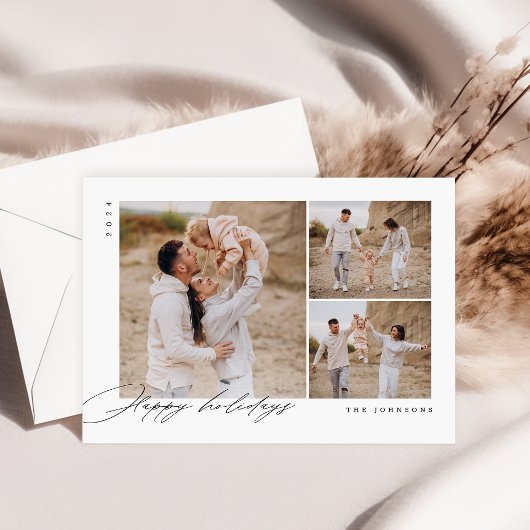 ハッピーホリデーミニマルファミリーフォトクリスマスカード シーズンカード