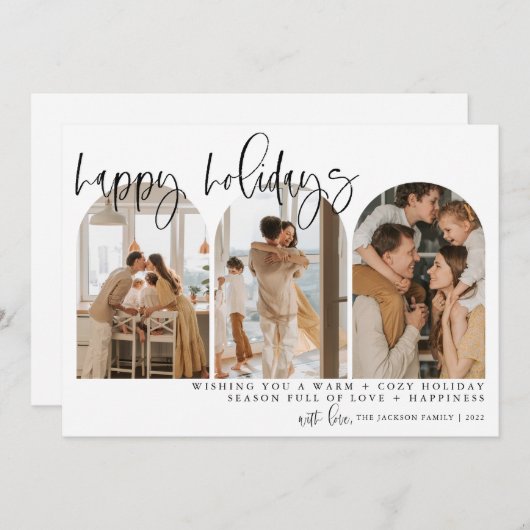 ハッピーホリデーモダンアーチフォトチャストマスカード シーズンカード (正面/裏面)