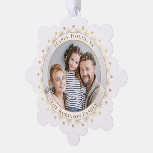 ハッピーホリデーモダンエレガントフェイク金ゴールド写真 オーナメントカード (左)