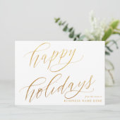 ハッピーホリデーモダンエレガント金ゴールドスクリプトビジネス シーズンカード (スタンド正面)