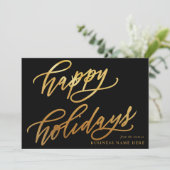 ハッピーホリデーモダンエレガント金ゴールドスクリプトビジネス シーズンカード (スタンド正面)