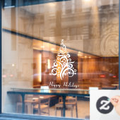 ハッピーホリデーモダンクリスマスツリーホワイト ウィンドウサイン (カフェ窓)