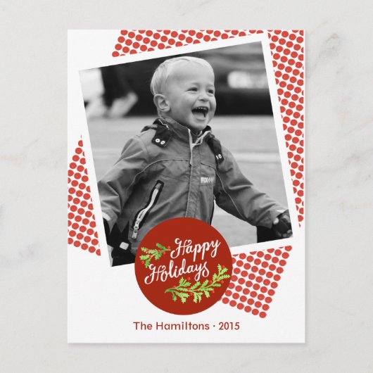 ハッピーホリデーモダンクリスマス写真はがき シーズンポストカード (正面)