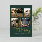 ハッピーホリデーモダングリーンスクリプト4写真金ゴールド 箔シーズンカード (立ち正面)